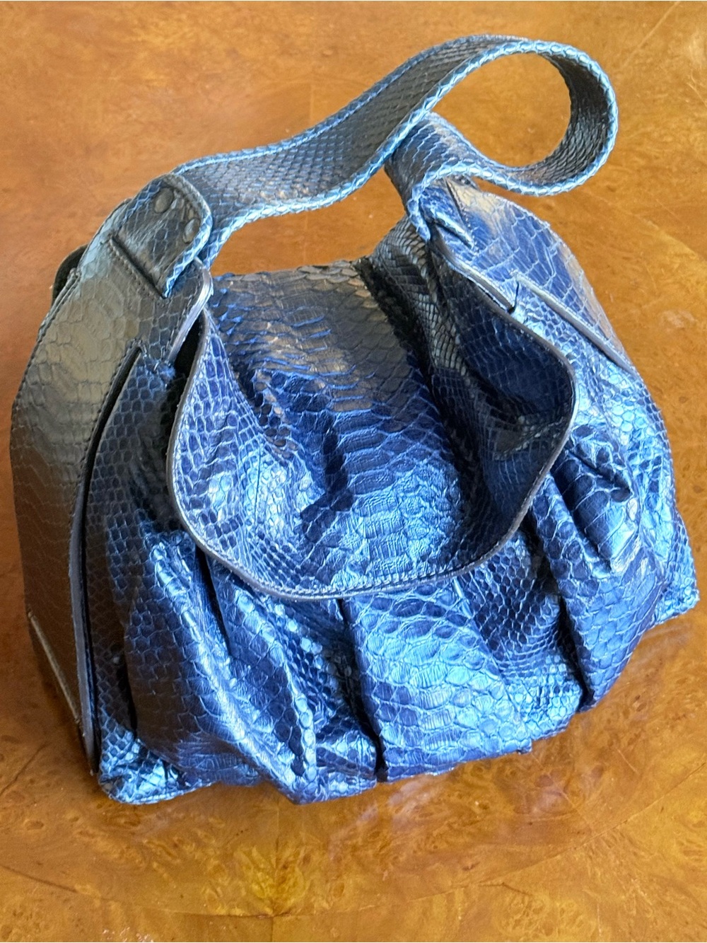 ZAGLIANI Midnight Blue Python Snakeskin Hand/Shoulder Bag - Picture 6 of 13